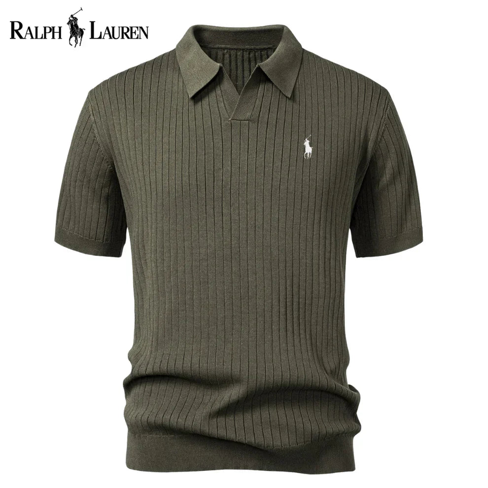 Varlon RL™ | Striped Knit Polo with V-Neck