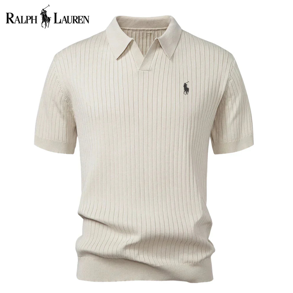 Varlon RL™ | Striped Knit Polo with V-Neck