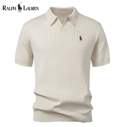 Varlon RL™ | Striped Knit Polo with V-Neck