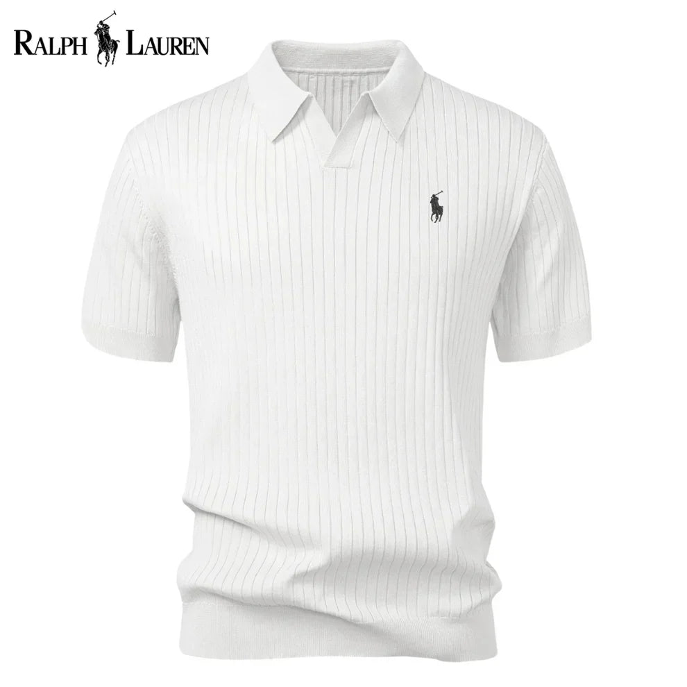 Varlon RL™ | Striped Knit Polo with V-Neck