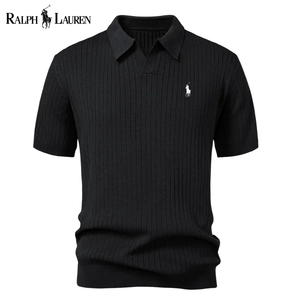 Varlon RL™ | Striped Knit Polo with V-Neck