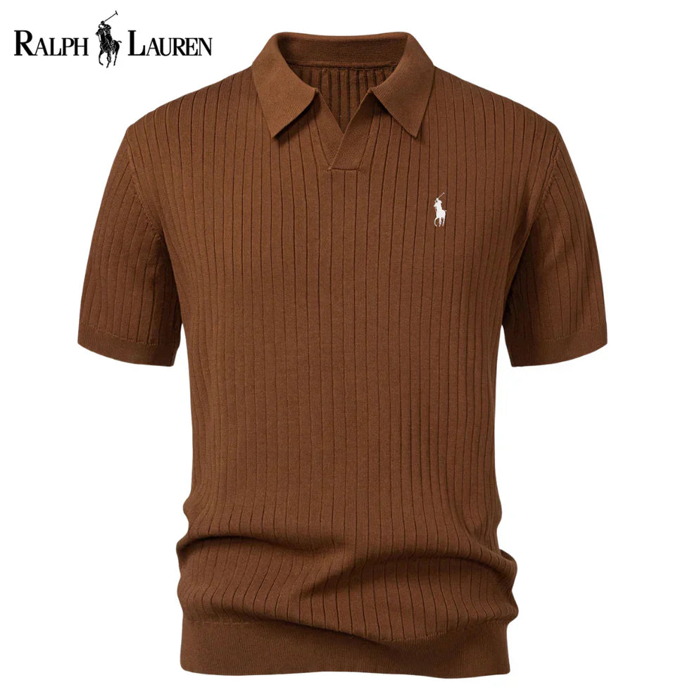Varlon RL™ | Striped Knit Polo with V-Neck