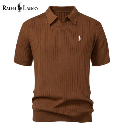 Varlon RL™ | Striped Knit Polo with V-Neck