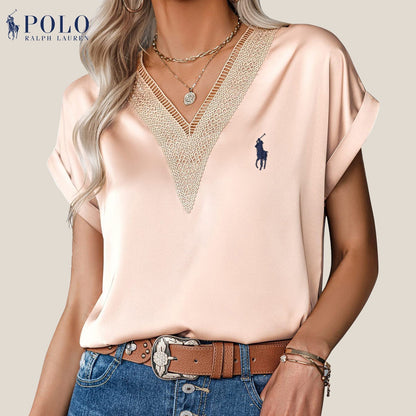 RL Satin Lace V-Neck Blouse