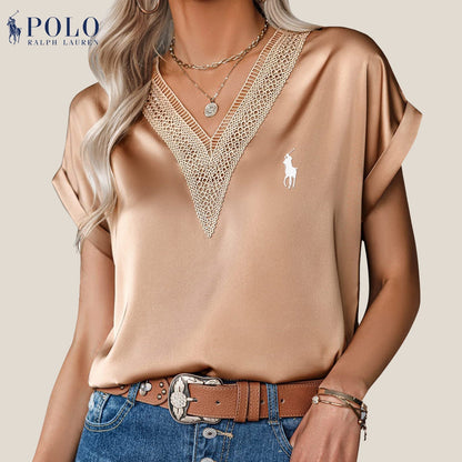 RL Satin Lace V-Neck Blouse