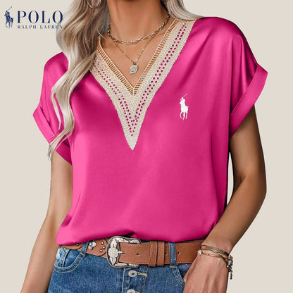 RL Satin Lace V-Neck Blouse