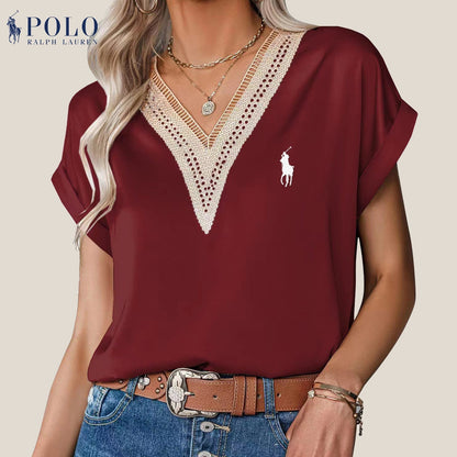 RL Satin Lace V-Neck Blouse