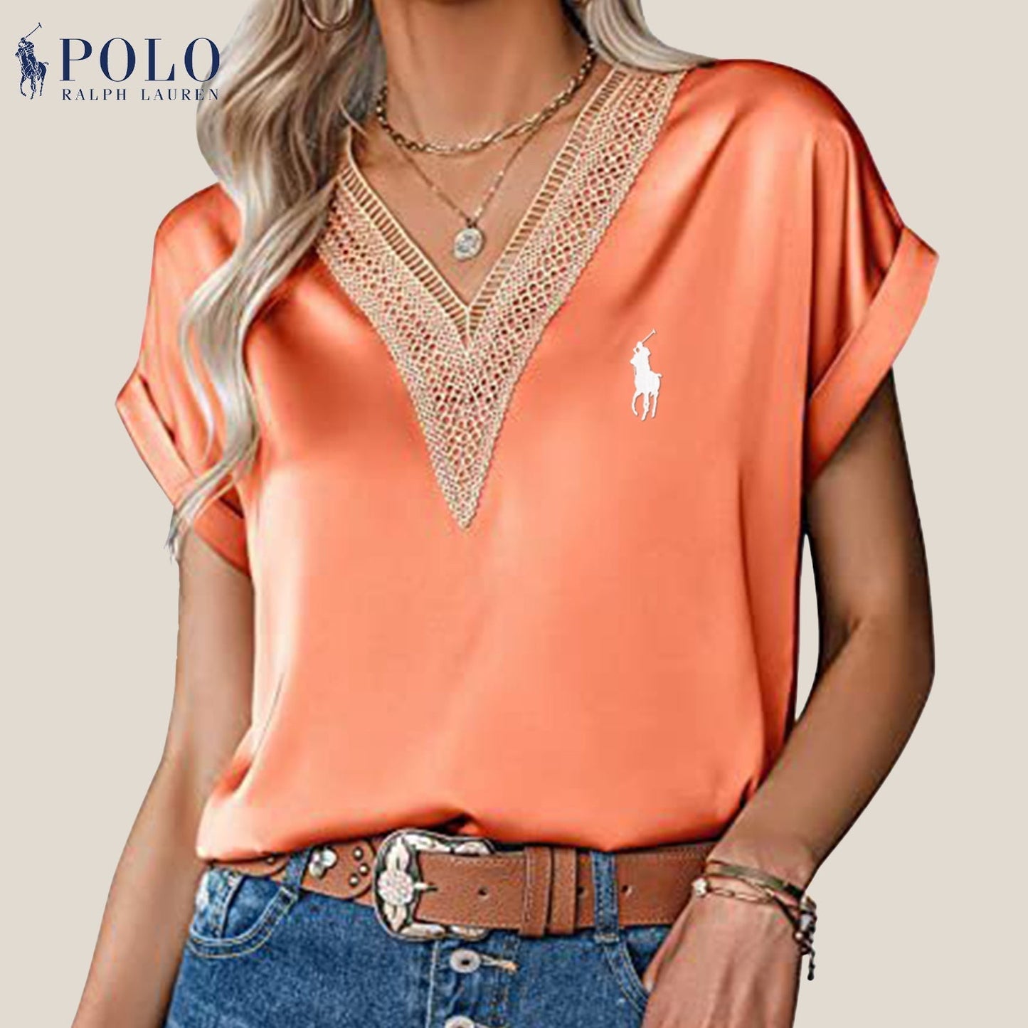 RL Satin Lace V-Neck Blouse