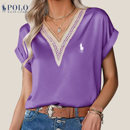 RL Satin Lace V-Neck Blouse