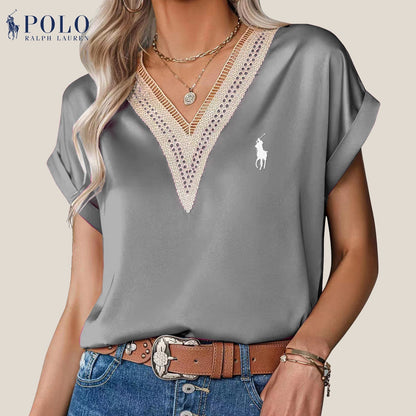 RL Satin Lace V-Neck Blouse